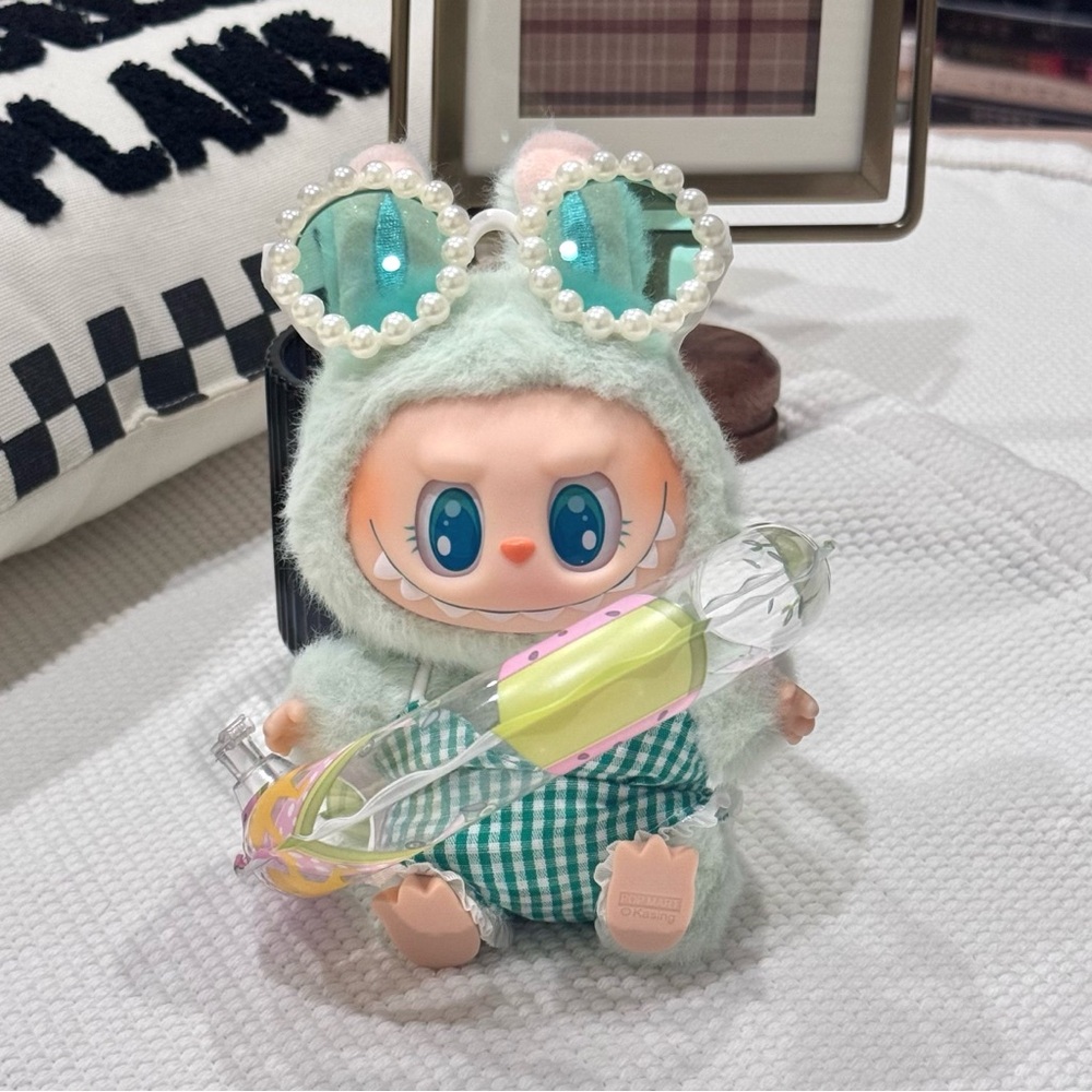 Labubu clothes - Summer Outfit Set – Doll Green Swimwear with Sunglasses & Float